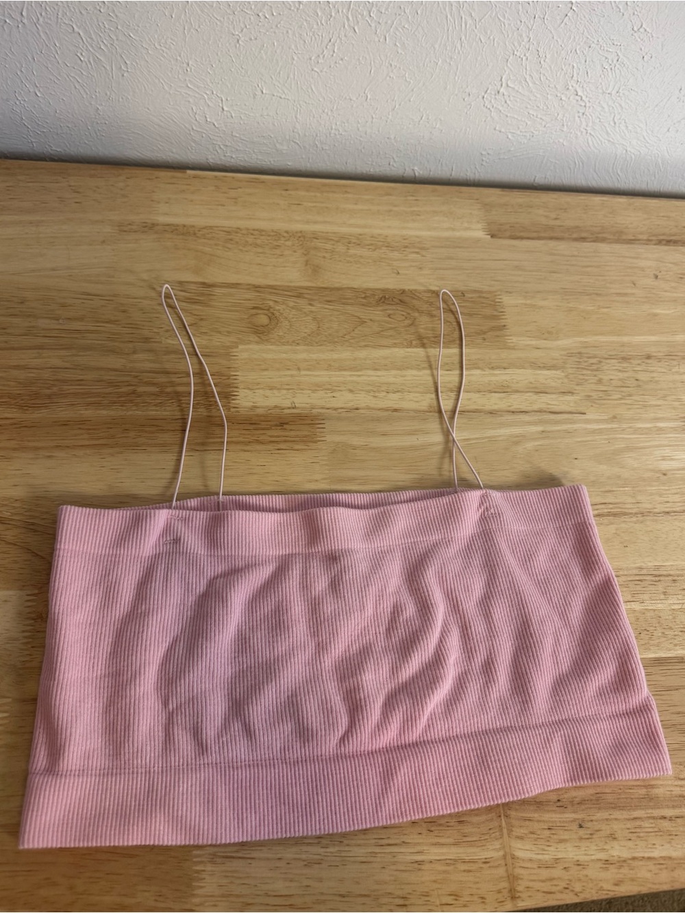 SWS ESSENTIALS Ribbed Baby Pink Spaghetti Strap Tiny Crop Top Bra